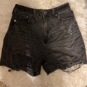 h&m black distressed denim shorts